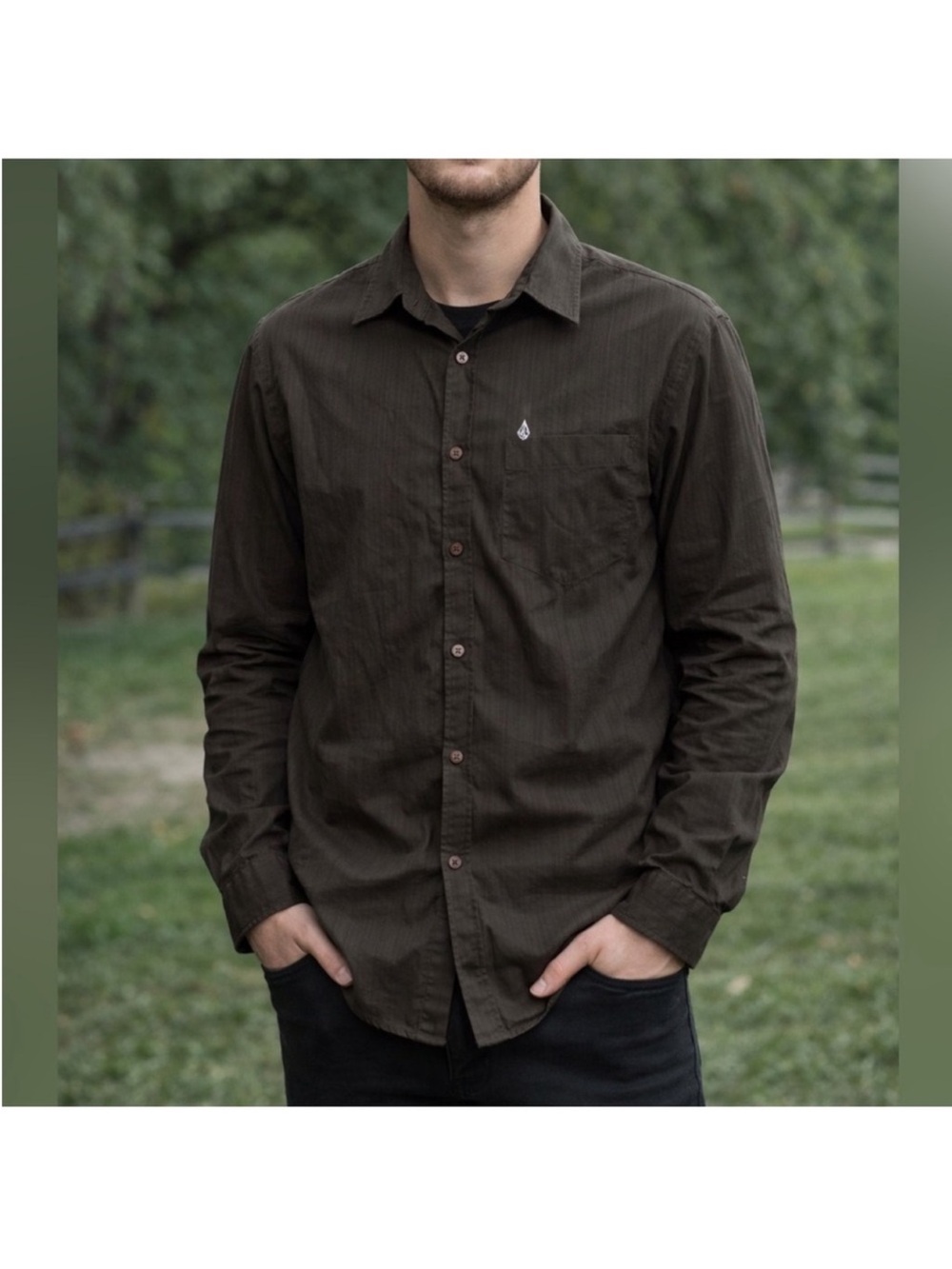 VTG Volcom Men's Dark Brown Button-Down Shirt